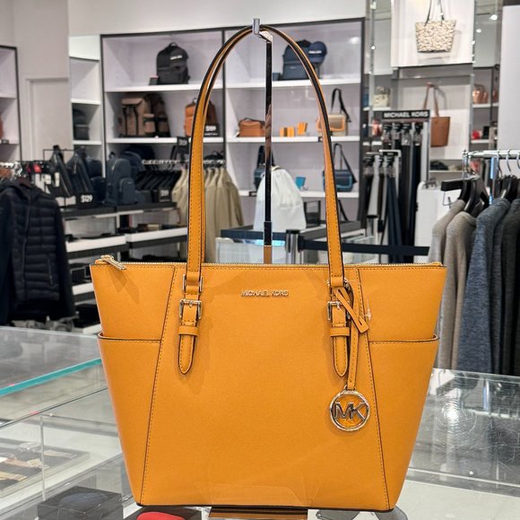 Michael Kors Charlotte Large Top Zip Shoulder Tote Bag Cider